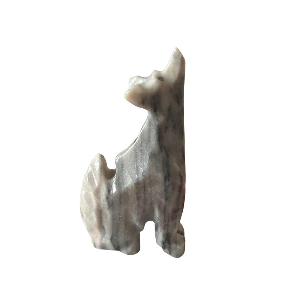 Vintage Hand-Carved Soapstone Wolf Figurine - Gray Marbled Stone Howling Coyote